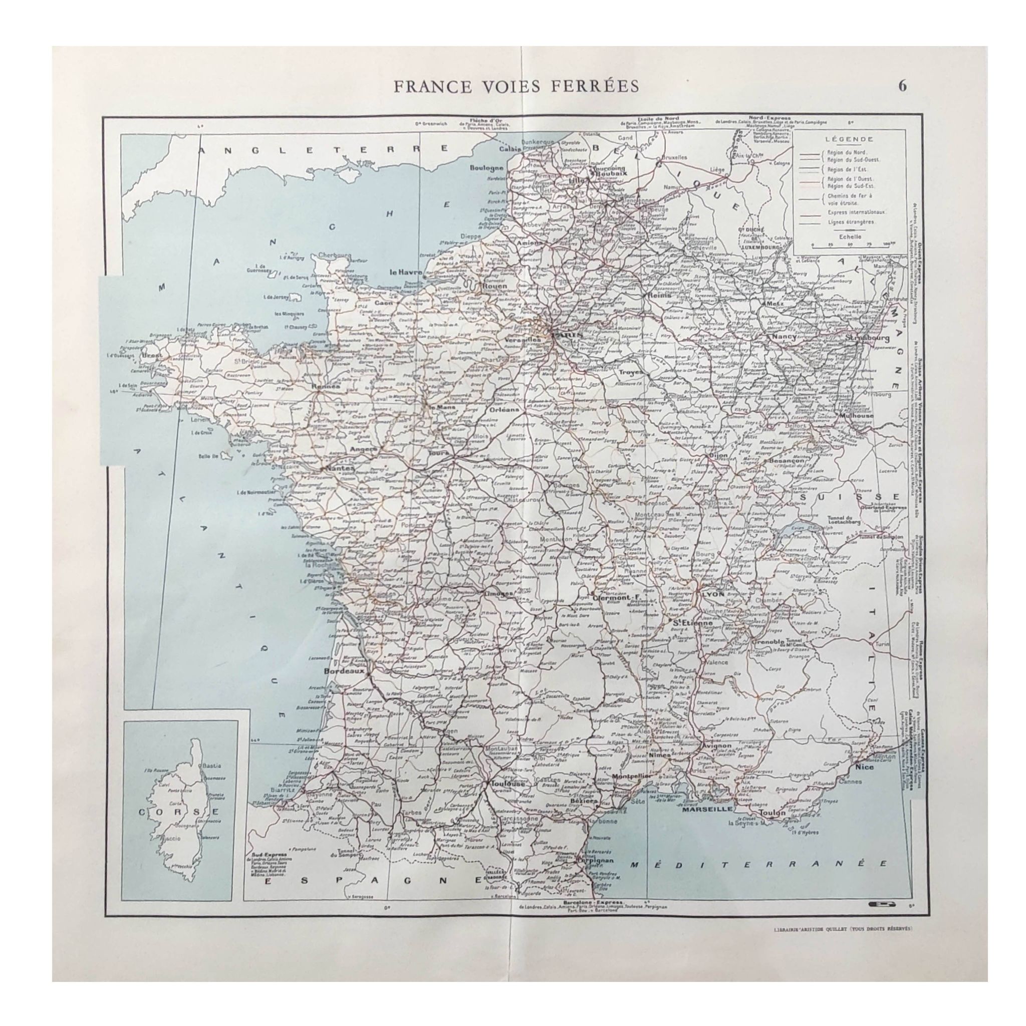 Old map of France in 1950, 43x43cm.