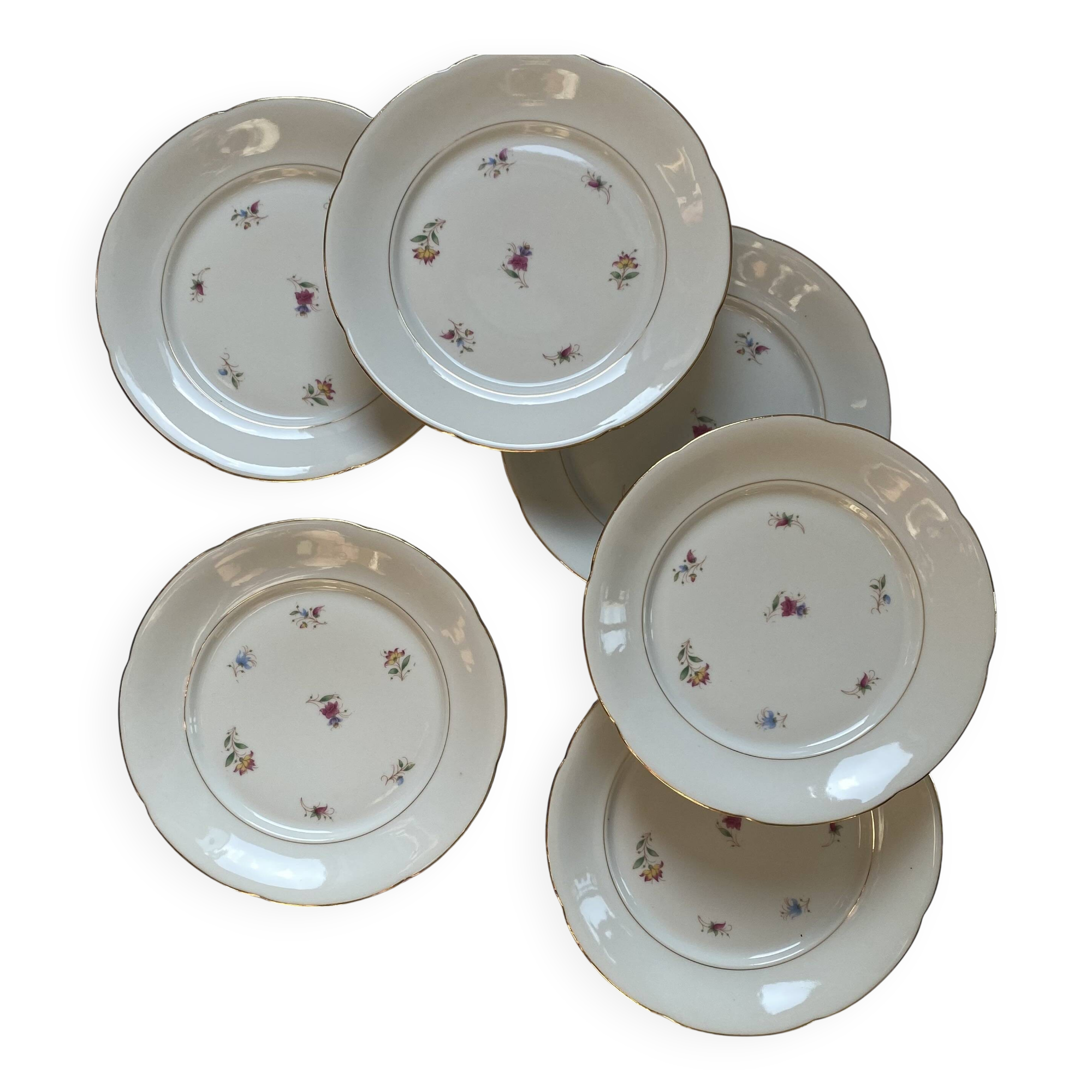 Set of 6 antique porcelain flat plates with gilding PL Limoges