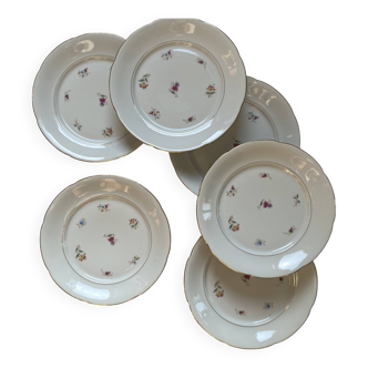 Lot de 6 assiettes plates porcelaine ancienne avec dorure P L Limoges