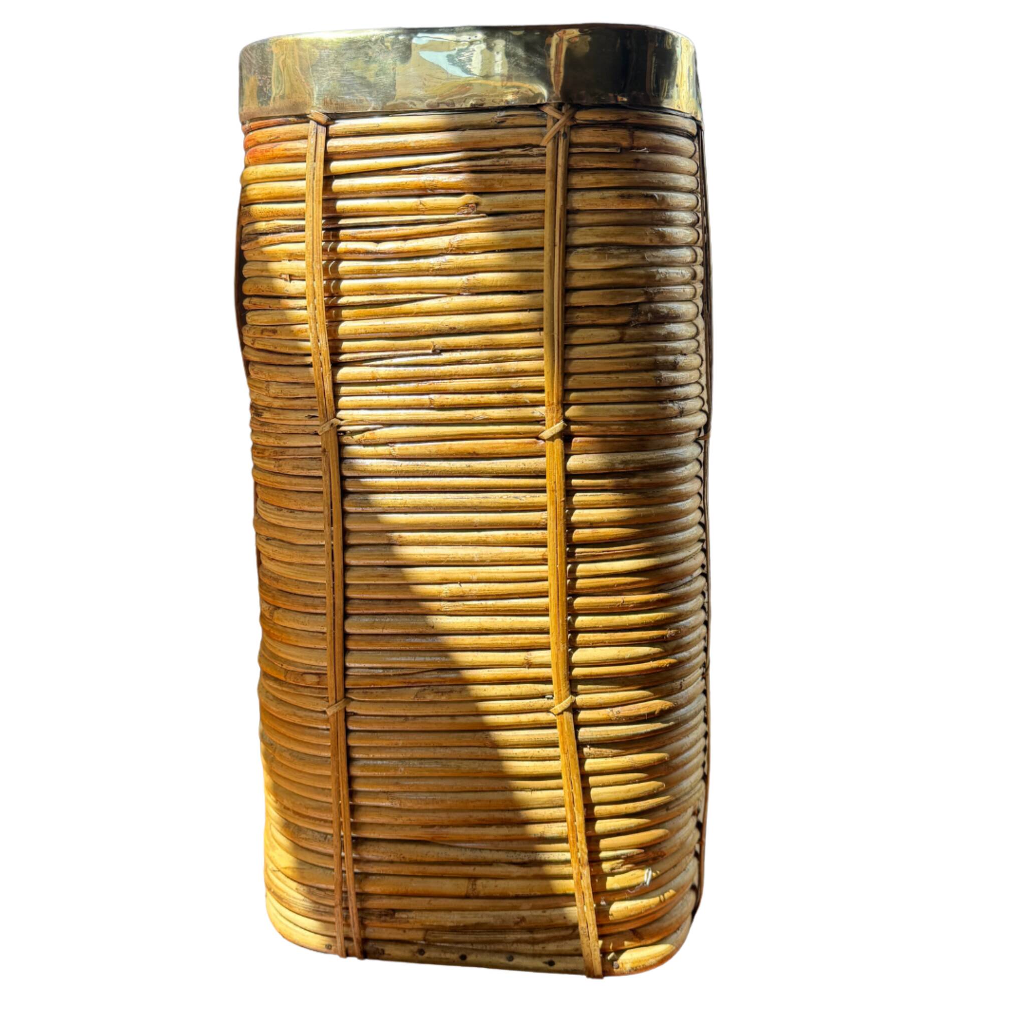 Rattan & Brass Planter | Italy 1970s