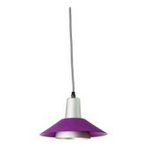 Suspension rétro en métal – style Memphis postmoderne des années 1980, violet, argenté, vert, câble rayé, intérieur Pop Art, luminaire vintage