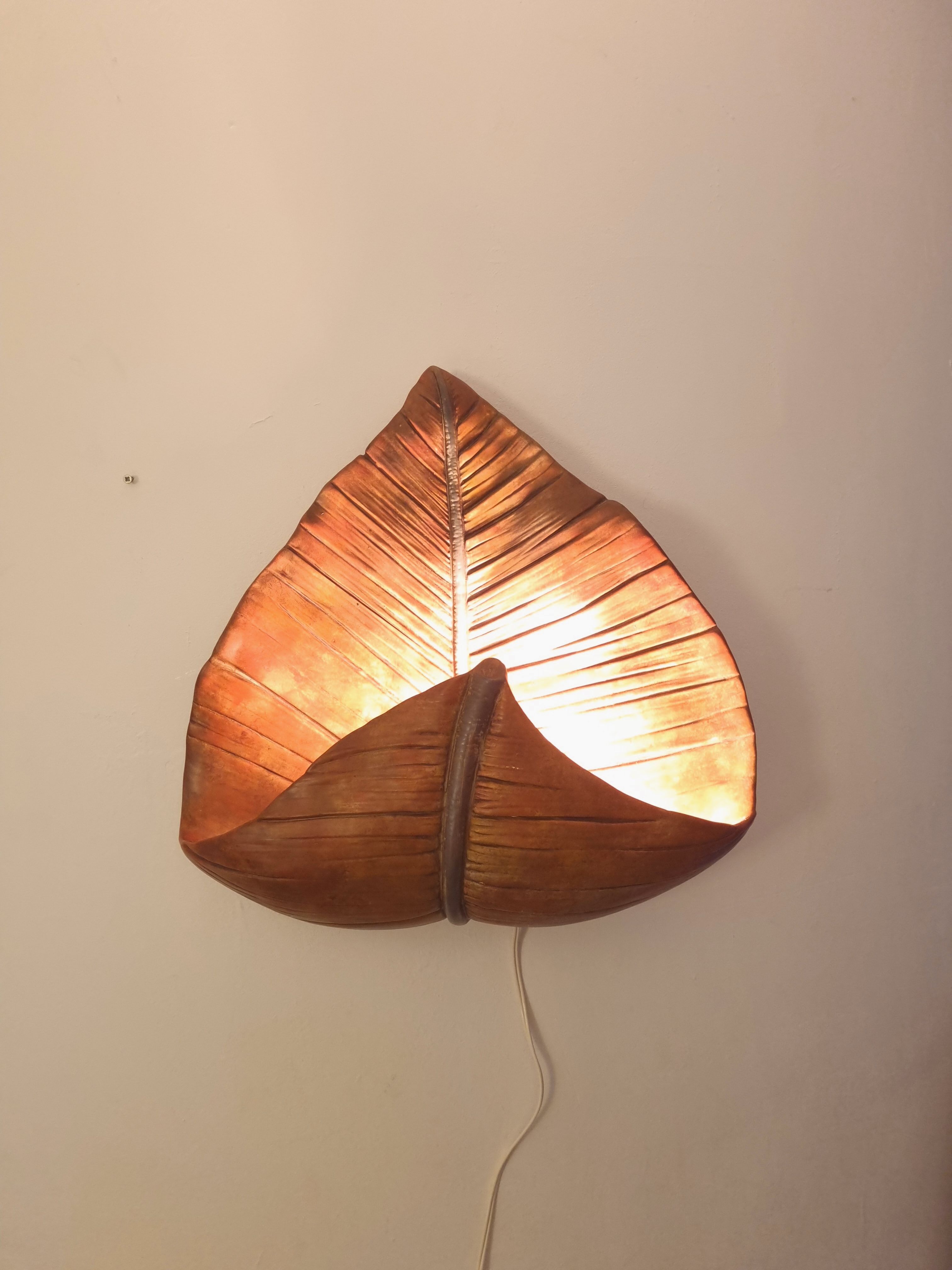 Mid-Century ceramic earthenware sconce, palm leaf shaped
