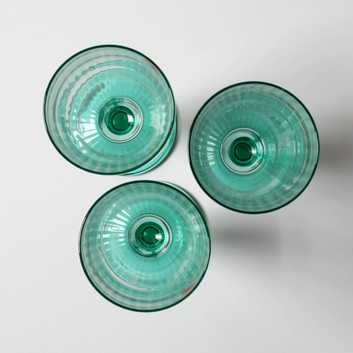 Set of 3 Vintage Bormioli Rocco Wine Glasses: Green Stem Harmonia, 1990s