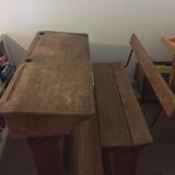 Desk school wood with bench insert