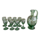 Antique liqueur service, enamelled decanter and glasses.