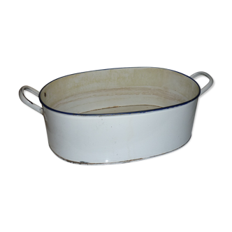 Oval basin 60 cm in white enamelled sheet metal, dark blue border