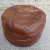 Leather patchwork pouf, 70s