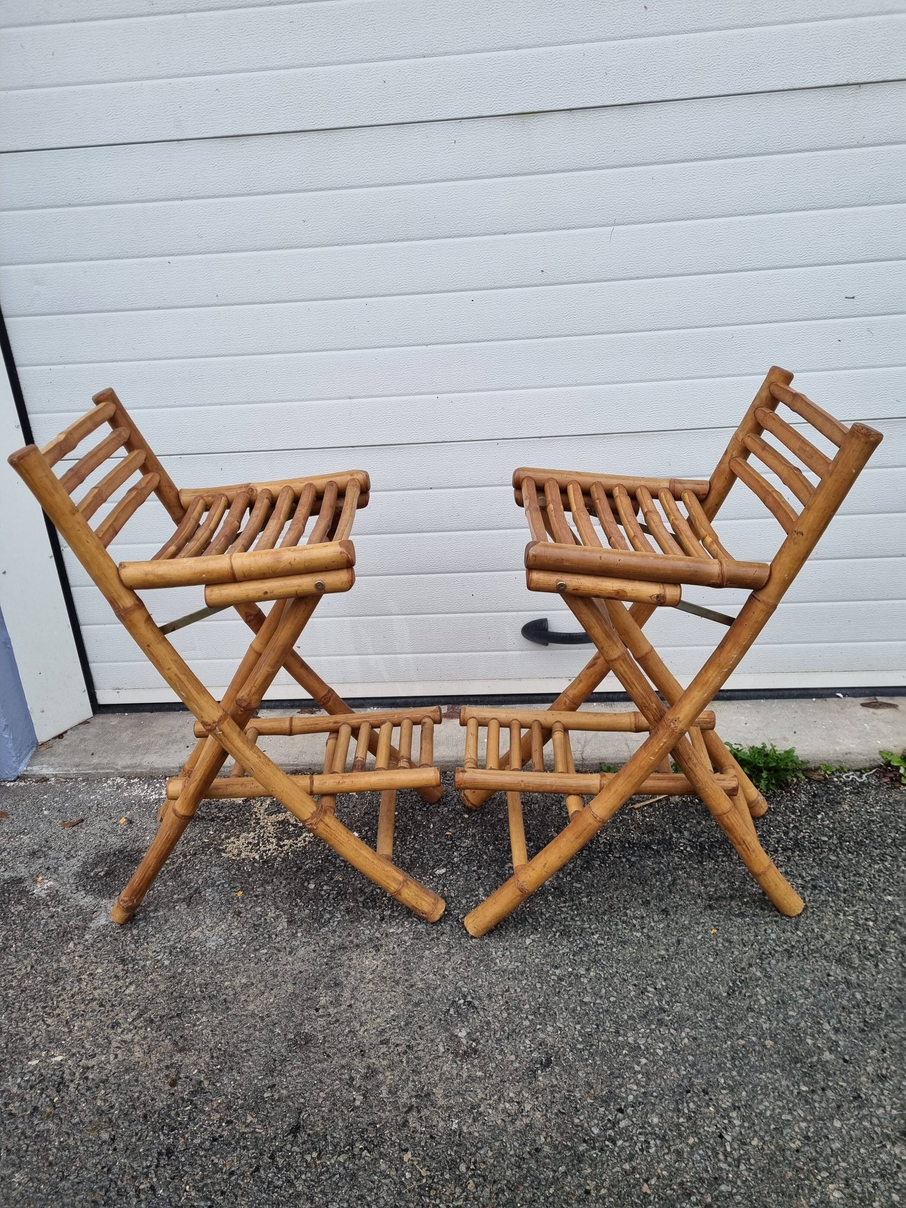 2 bamboo rattan stools from 1980