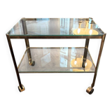 Jacques Quinet for Broncz, wheeled cart in bronze and glass, 20th century.