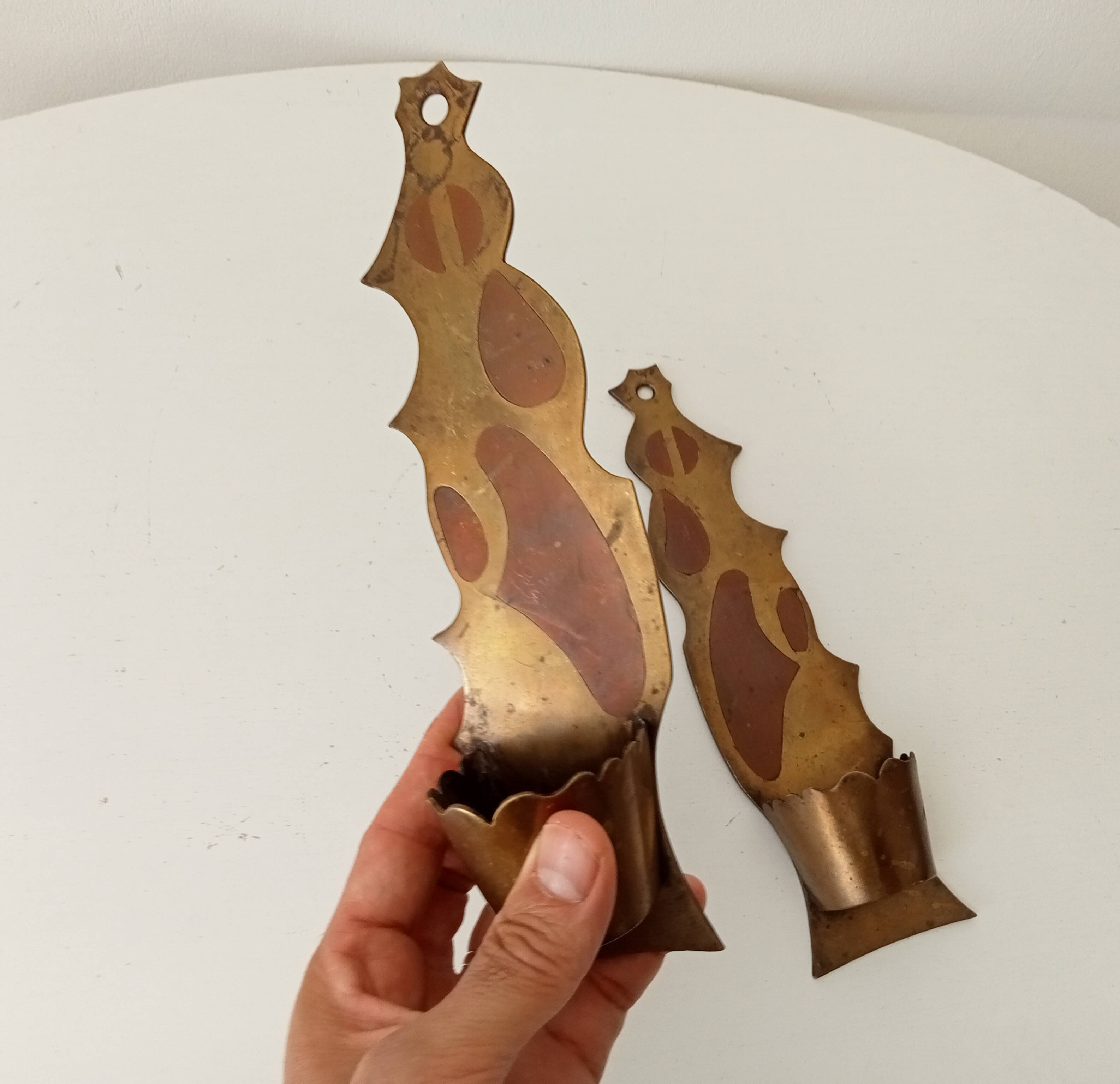 Vintage solid brass gold wall candle holder