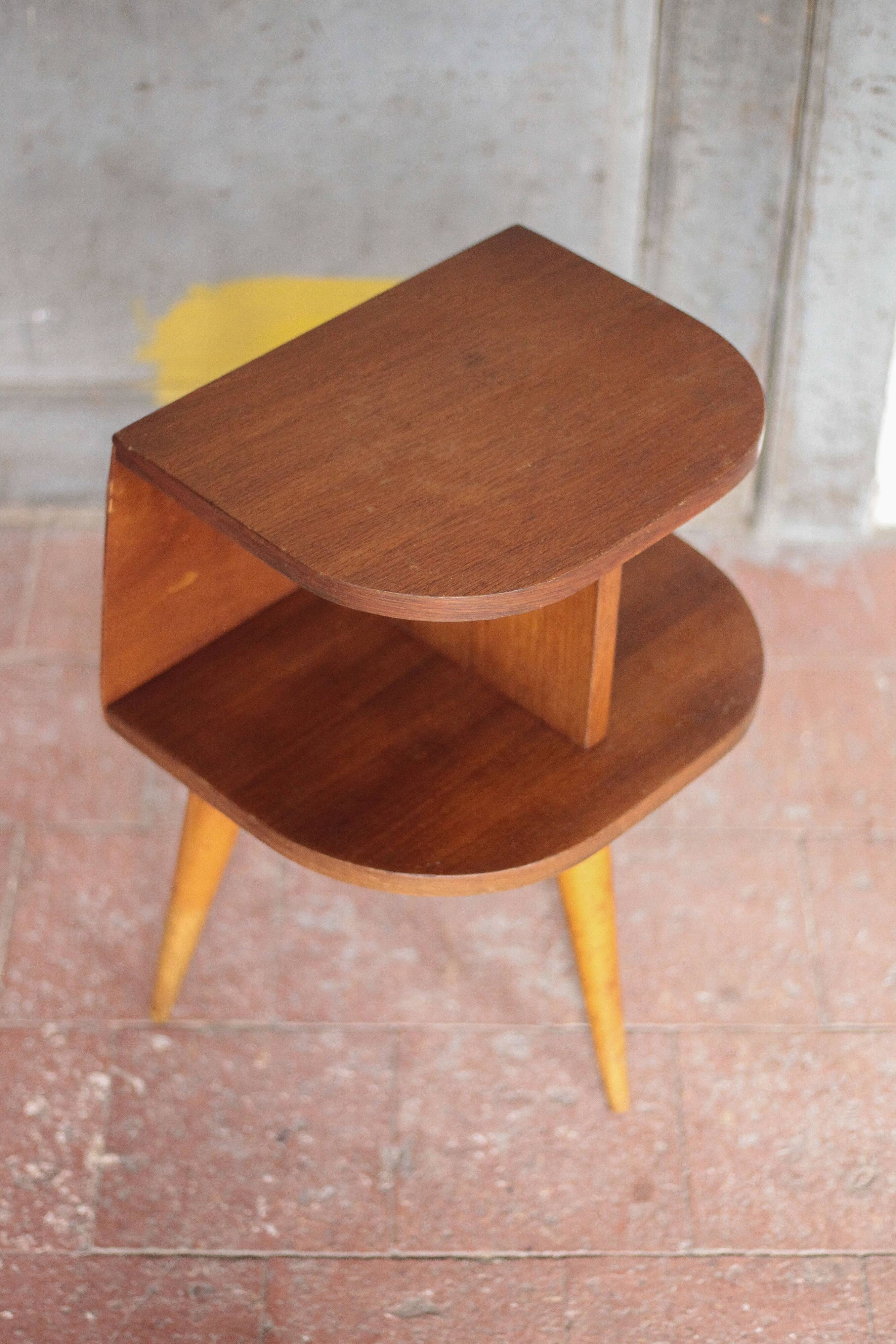 Vintage wooden bedside table, wooden bedside table with compass legs
