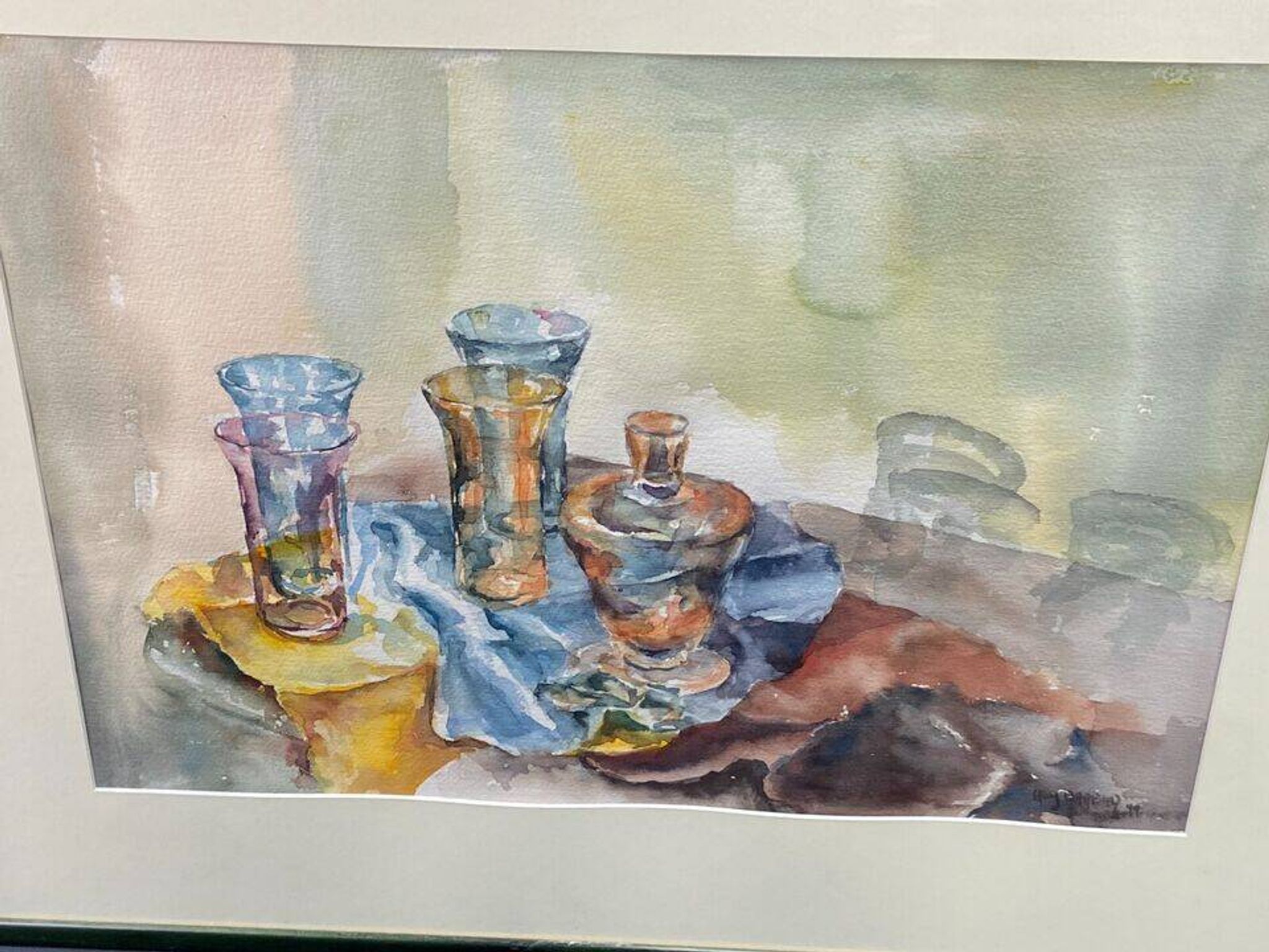 Tableau aquarelle Nature Morte aux verres signée Guy Barbier