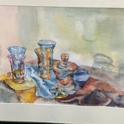 Tableau aquarelle Nature Morte aux verres signée Guy Barbier