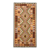 Geometric Kilim Runner Rug, Handmade Wool Contemporary Rug 185 x 103 cm