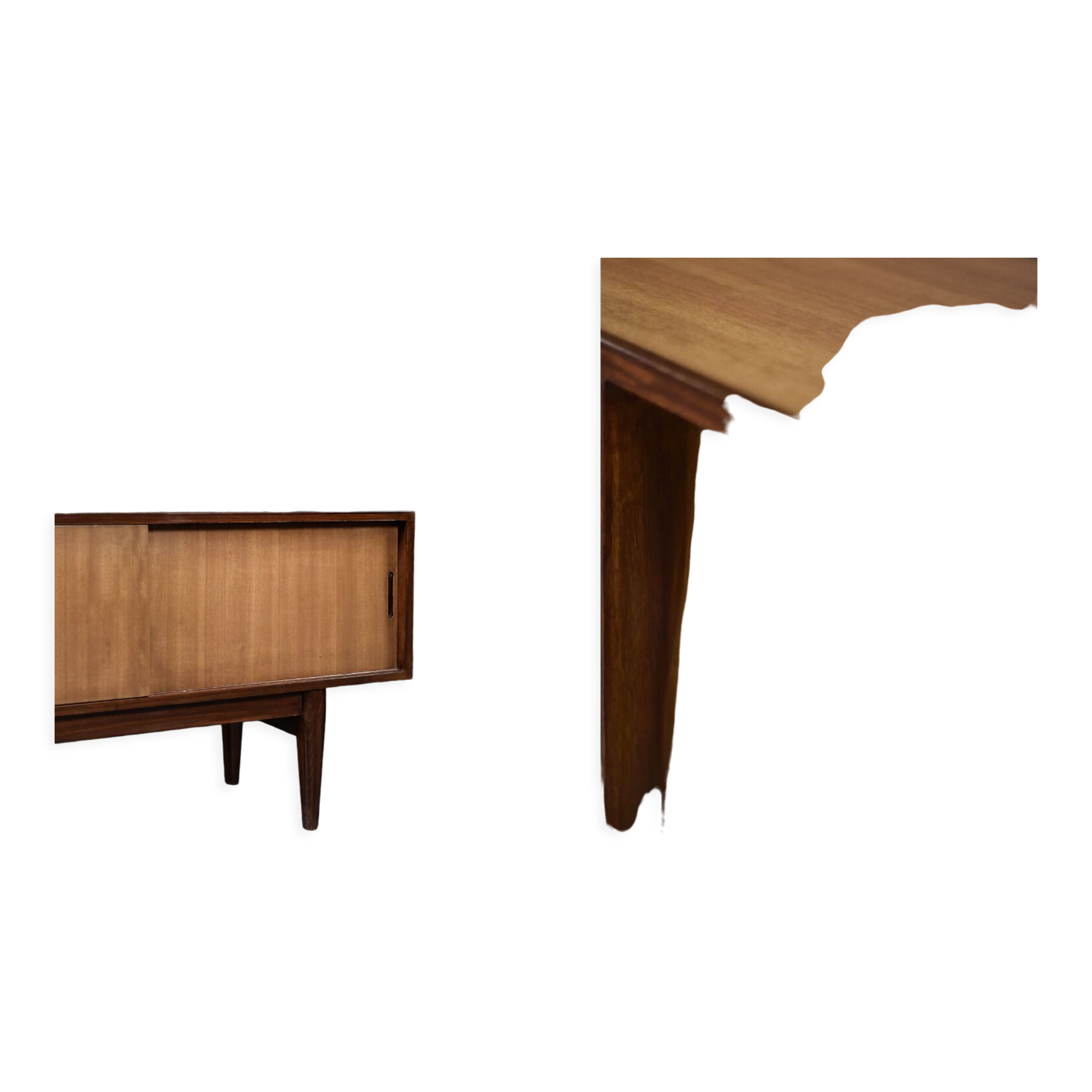 Classic vintage mid-century mahogany buffet with drawers, Danish Scandinavian style, 1970s.