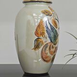 Beau vase peint main oiseau et feuilles H.Béquet numéroté 556