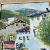 Painting, Basque house with green shutters