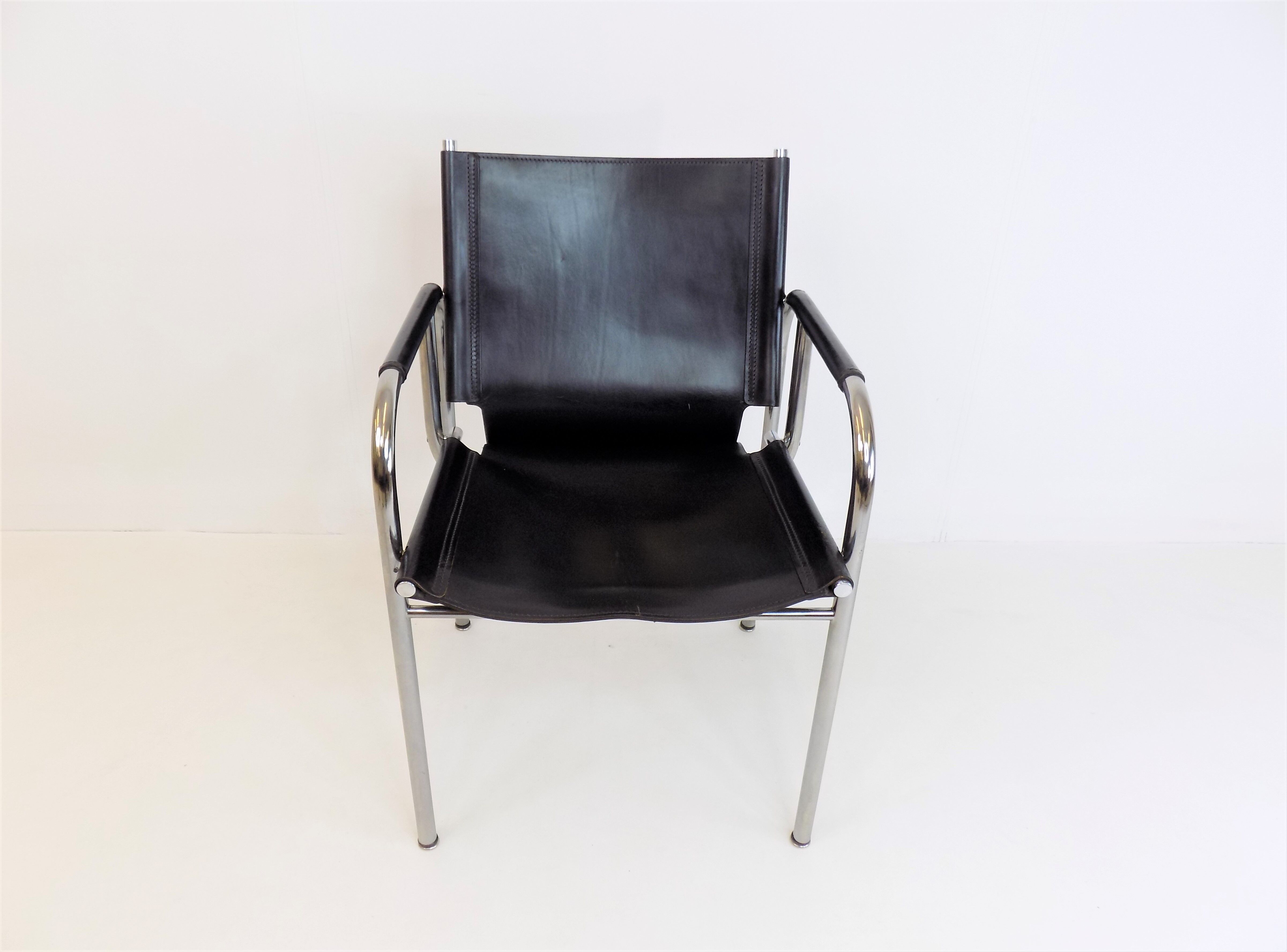Strässle HE leather lounge chair by Hans Eichenberger