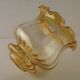 Large Mid Century Amber Glass Light Shade With Ribbed Effect & Frilled Edge