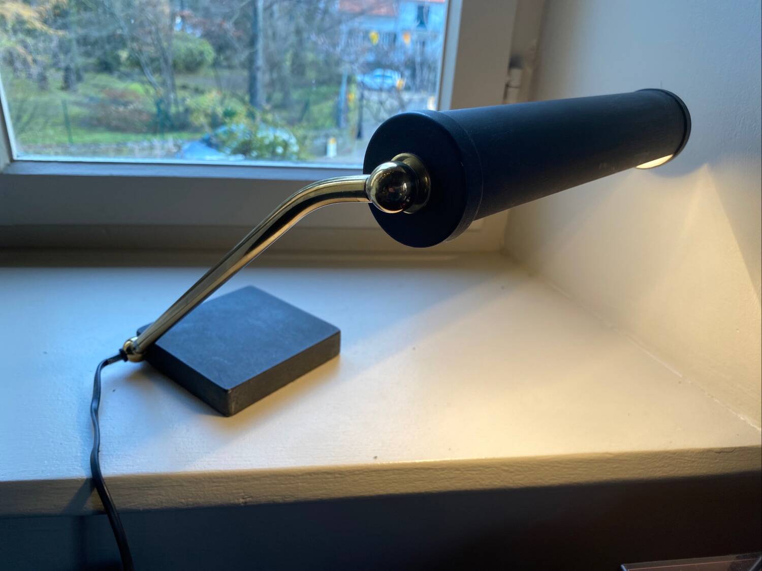 Modernist matte black desk lamp signed Lemag circa 1950