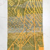 Moroccan Berber carpet Beni Ouarain gray green with yellow patterns 2.55x1.52m