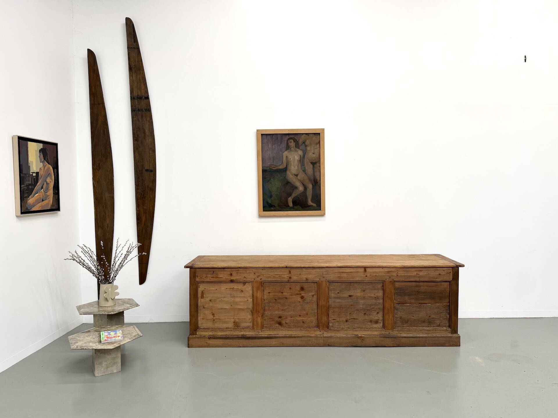 Very large pine trade counter, circa 1920.