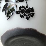 Asian-inspired opaline glass vase, with black floral motifs inclusions