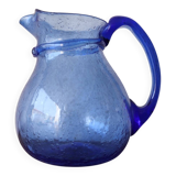 Large blue bubble blown pitcher