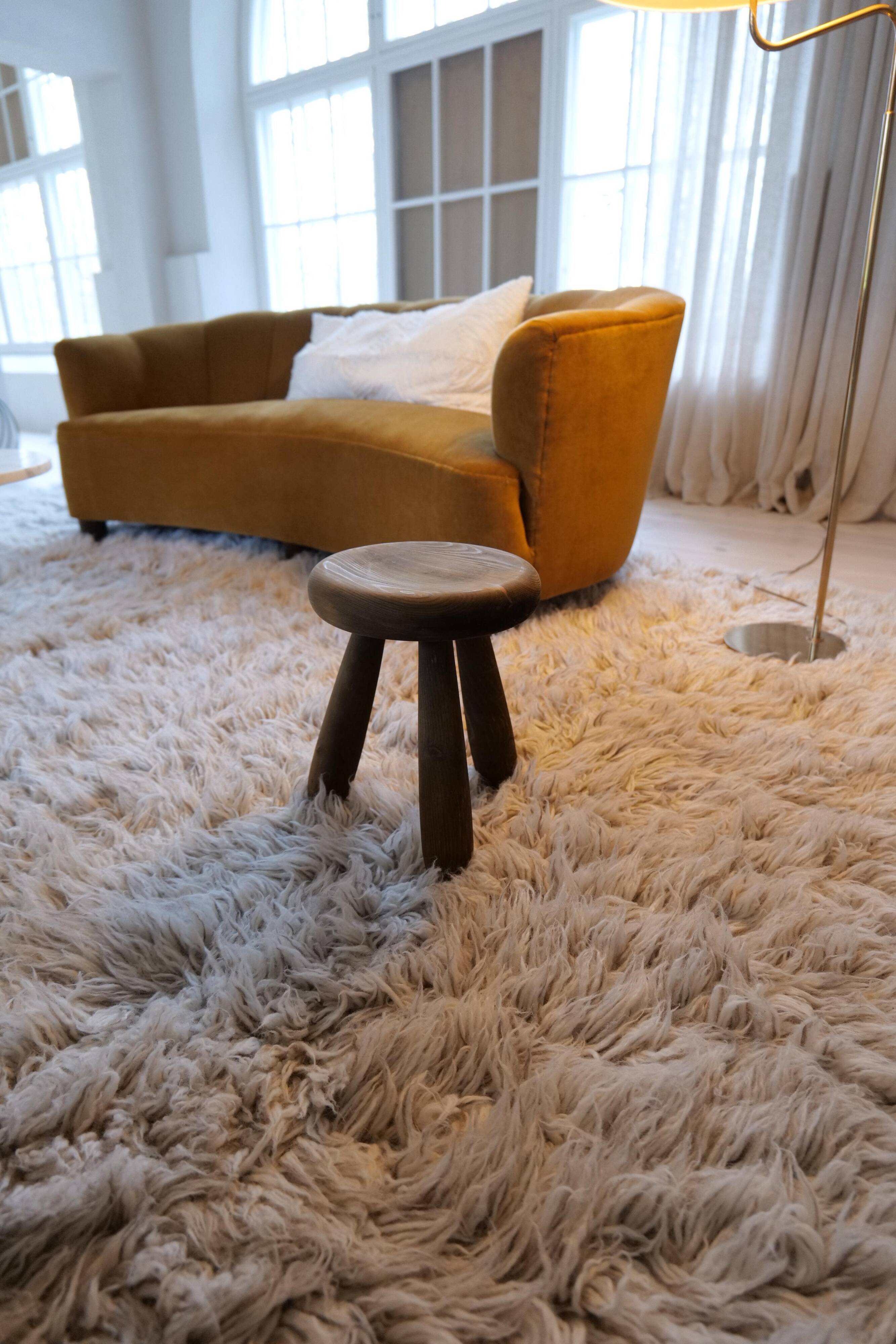 Sculptural stool in stained pine, attributed to Ingvar Hildingsson, Sweden 1970.