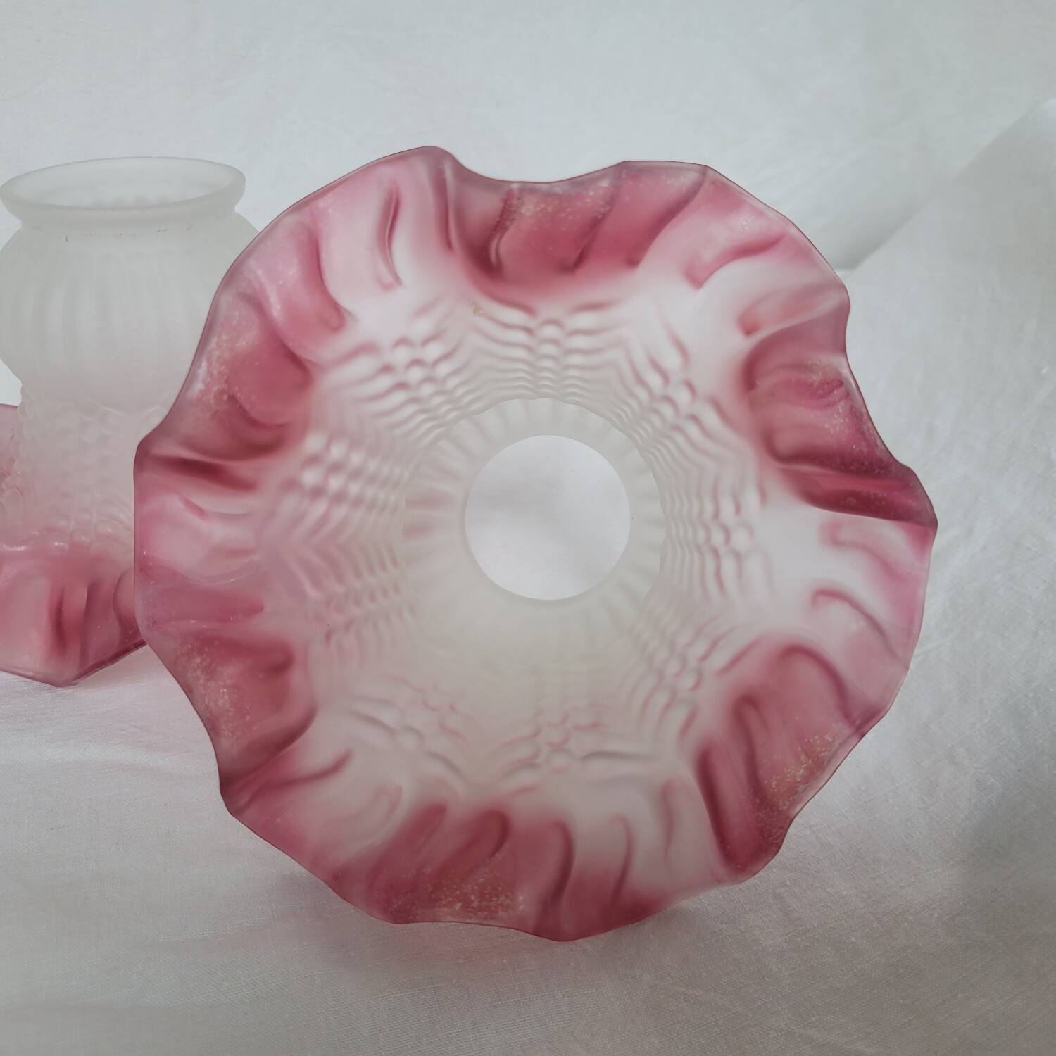 Set of three frosted blown glass tulip lampshades, Art Nouveau