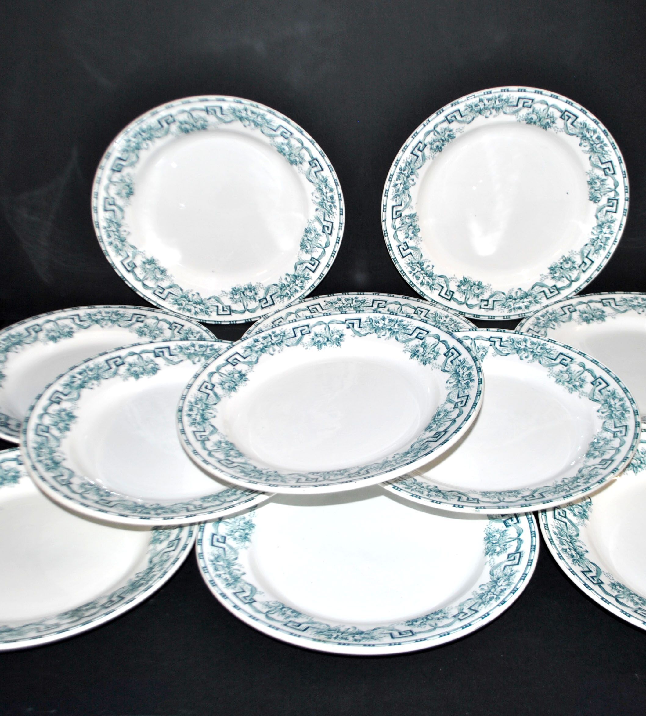 Moulin des Loups & Hamage set of 11 flat plates Ancient Athens in earthenware 1900
