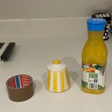 Yellow and white striped cover pot