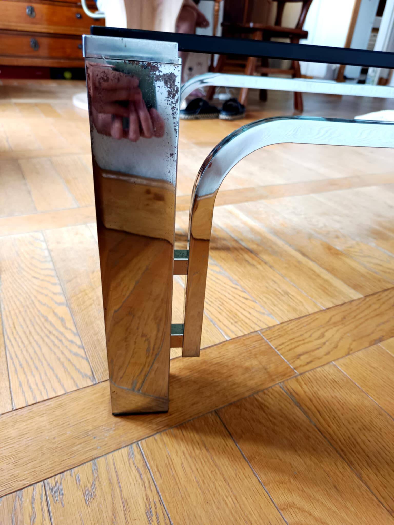 1970s chrome metal designer coffee table