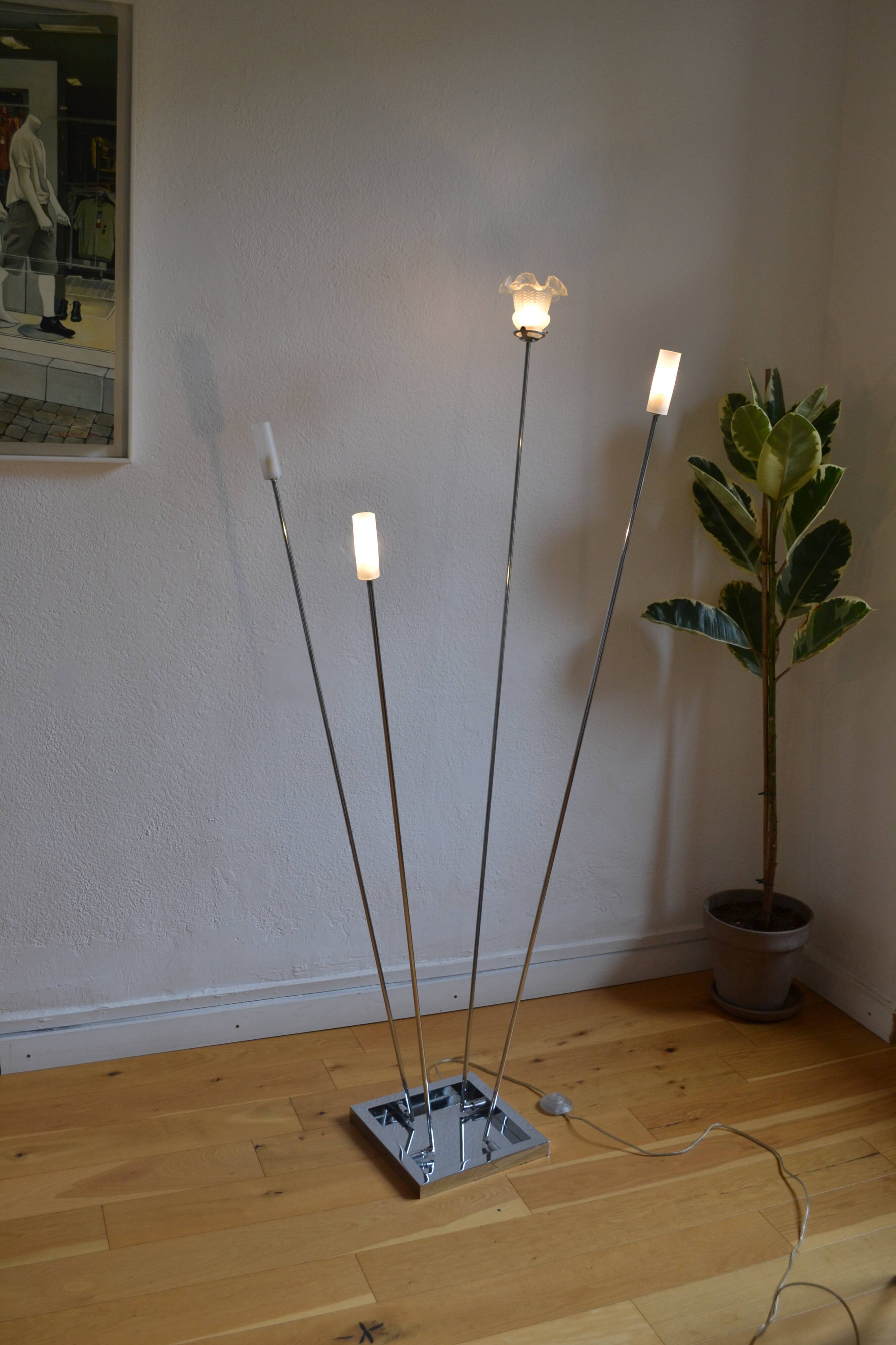 Modernist metal and glass floor lamp