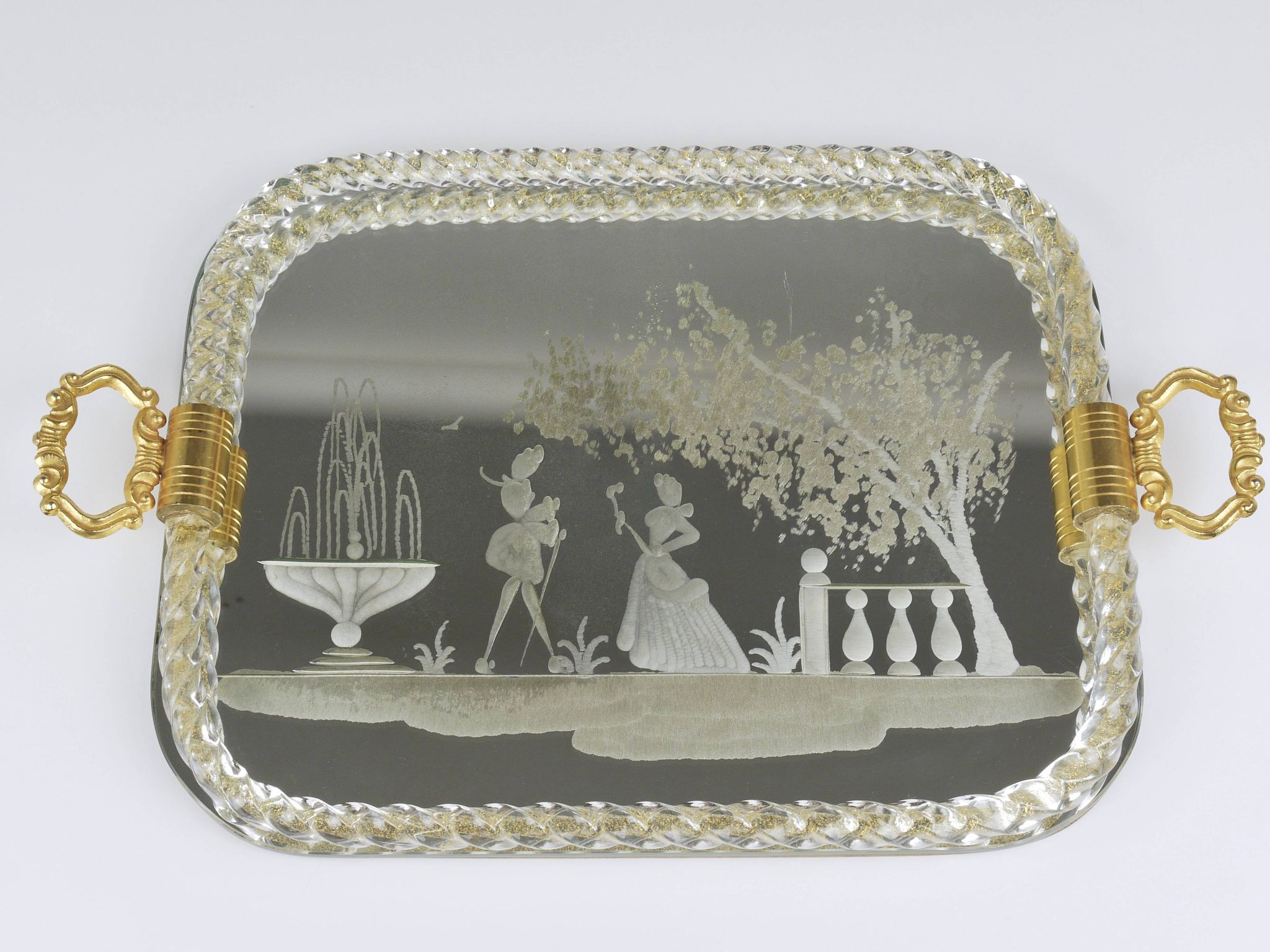 Ercole Barovier Swirl Murano Glass Mirror Serving Tray, Venice, 1940s