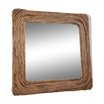 Recycled square mirror in natural rope 38x38cm