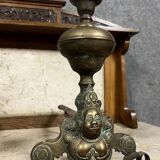 Pair of Louis XIV period andirons in gilded bronze circa 1700