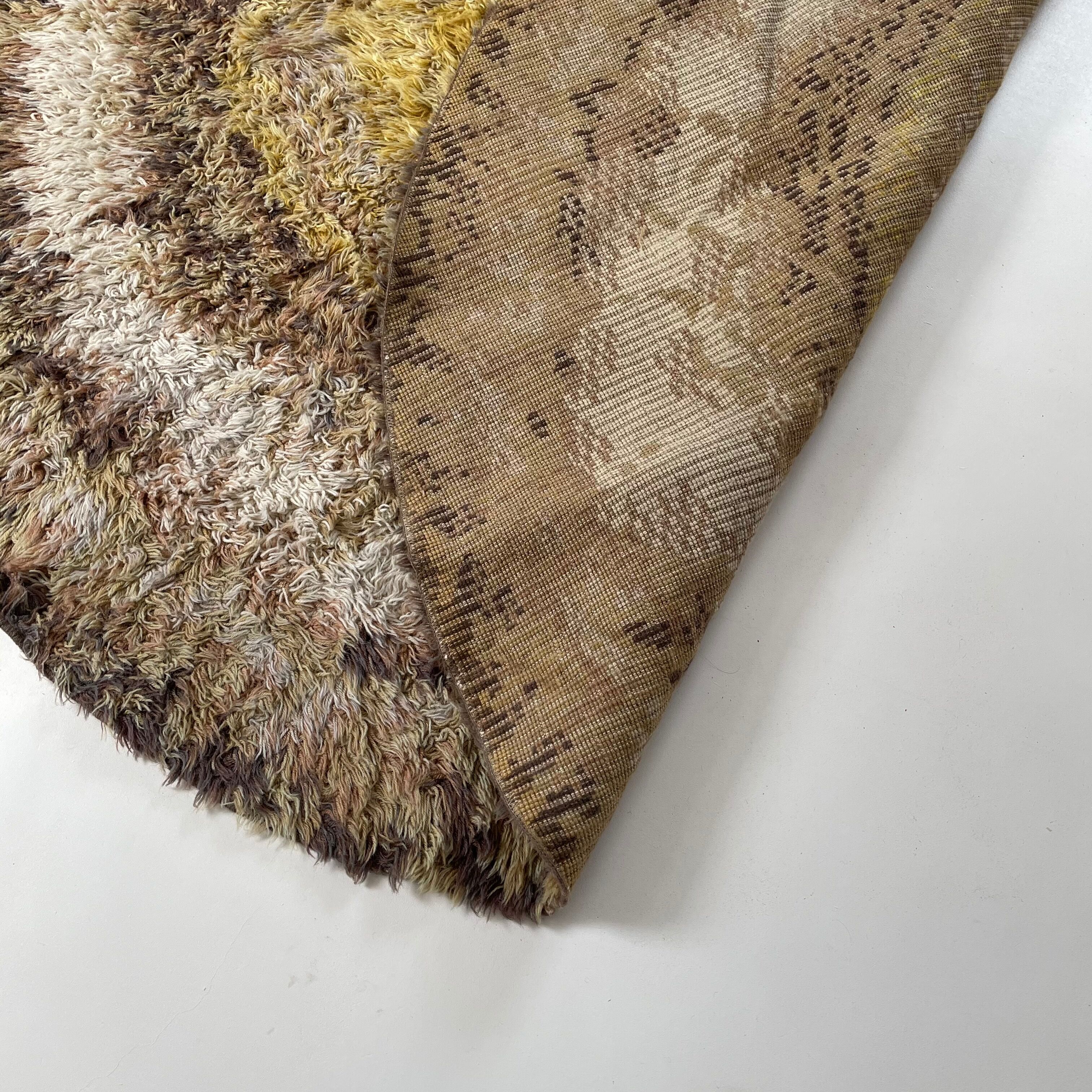 195cm multi-color scandinavian psychedelic batik high pile pop art rya rug 1970s