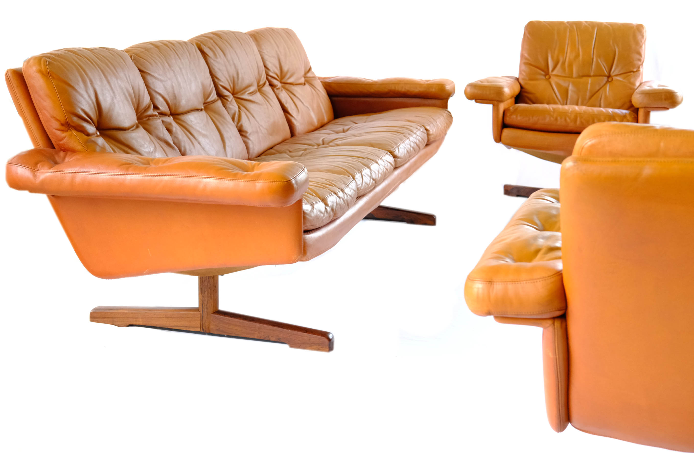 Set of Leather Sofa & 3 Armchairs by Sven Ivar Dysthe, Norway 1960's