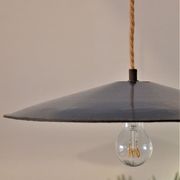 Vintage pendant lamp in blue enamel – rust and jute finishes