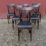 Set of 6 vintage black leatherette bistro chairs
