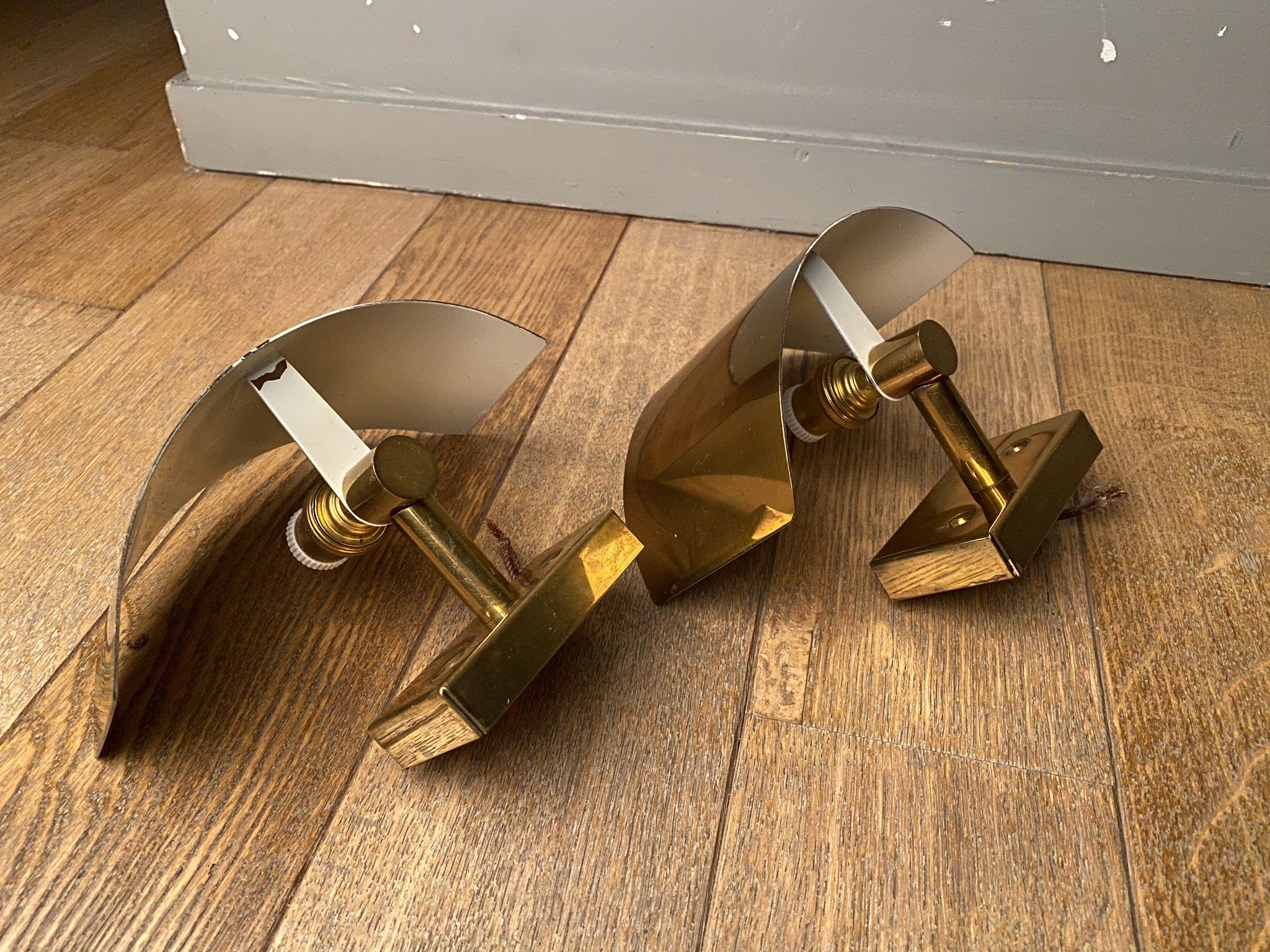 Pair of gilded brass and varnish sconces from SCE circa 1980
