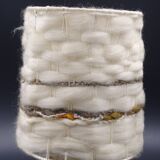 Pair of bedside lamps in stoneware and wool lampshades - Vintage around 1970