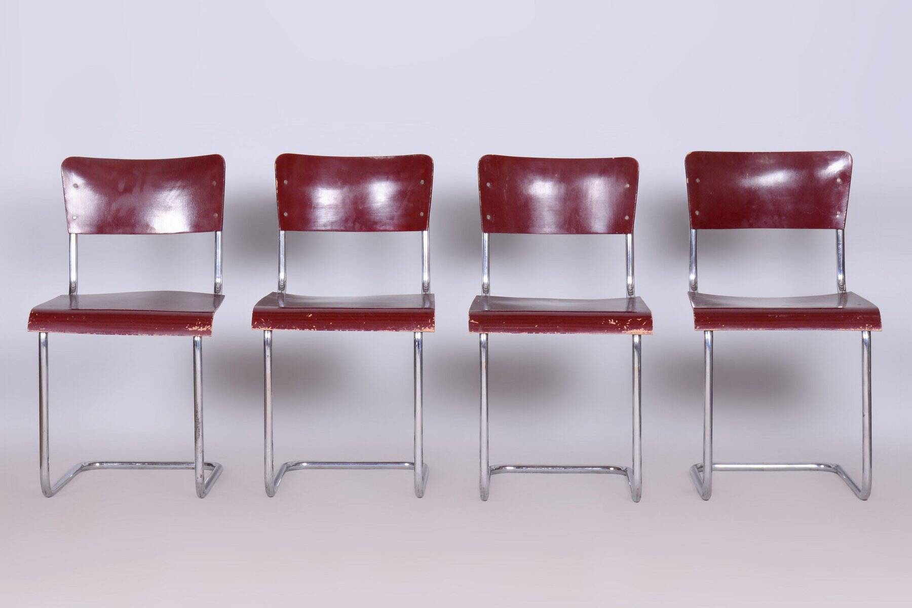 Czech Bauhaus Chrome Dining Table and Chairs attributed to Hynek Gottwald, 1930s, Set of 5