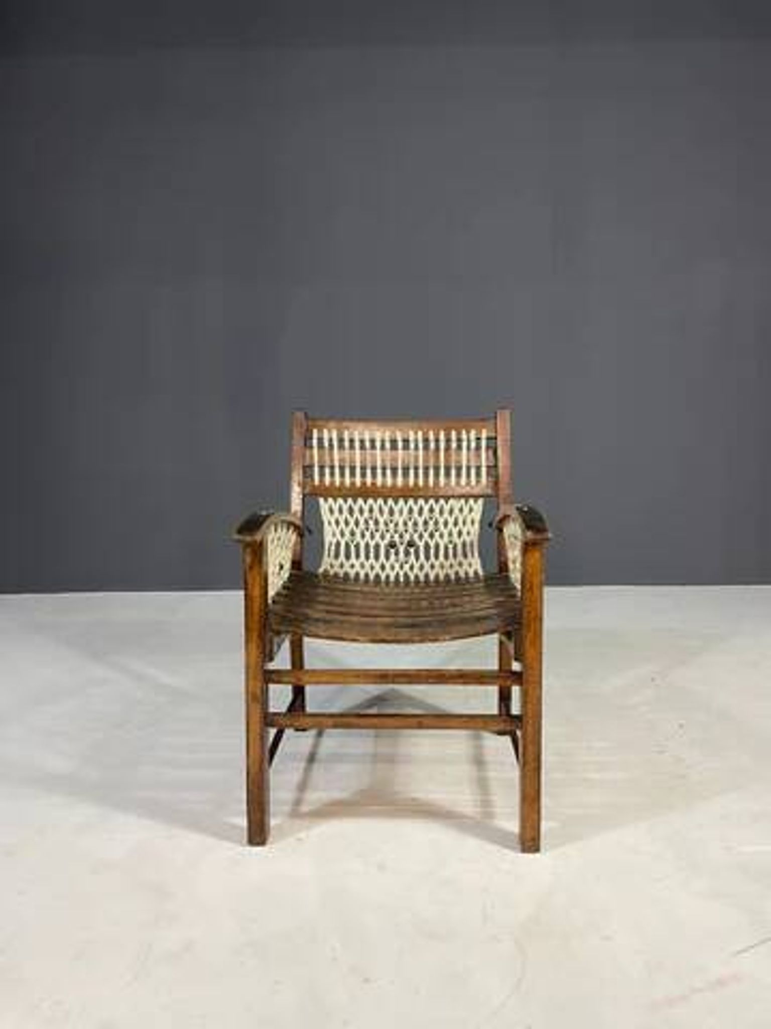 Vintage macramé armchair, 1960s, Czechoslovakia, wooden frame