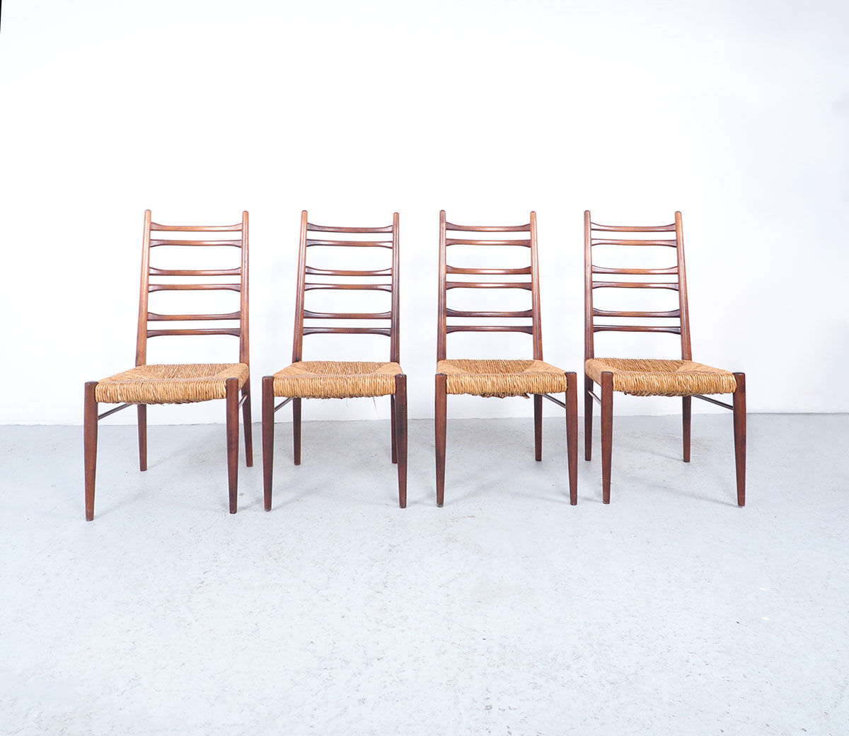 Teak and wicker dining chairs, 1960s