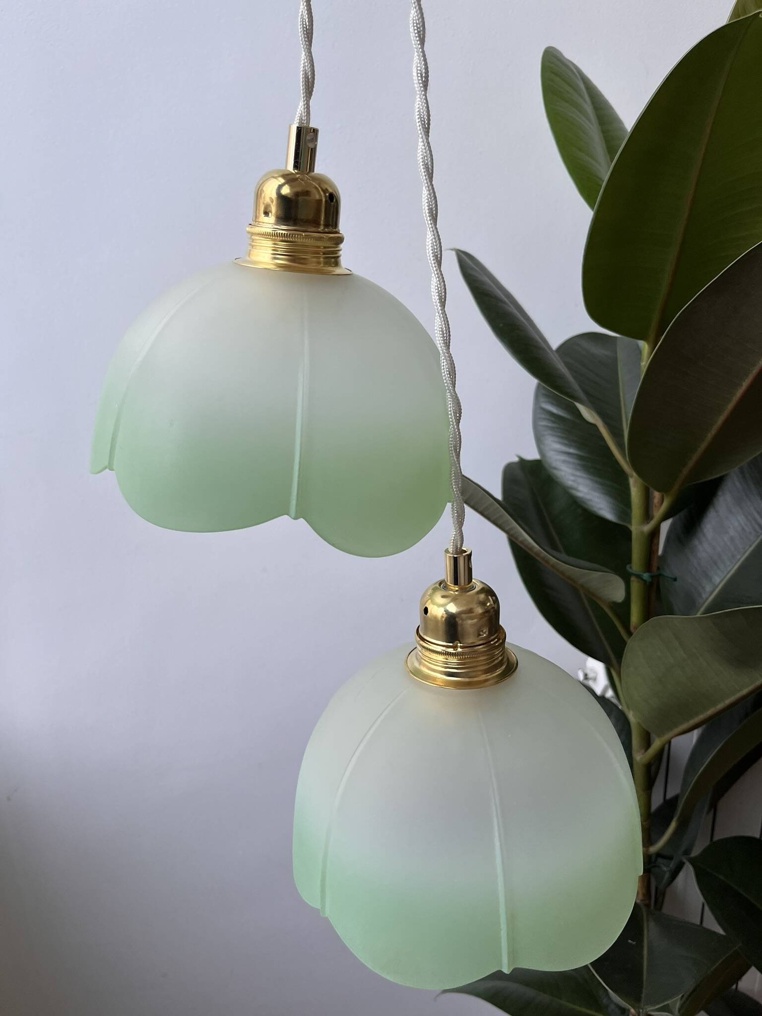 Vintage green and white flower pendant light - 2 copies available