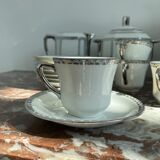 Coffee set, tea 1925, art deco, union céramique, uc, limoges, 8 cups, 8 subcups, teapot