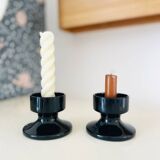 Vintage black opaline Space Age candlesticks