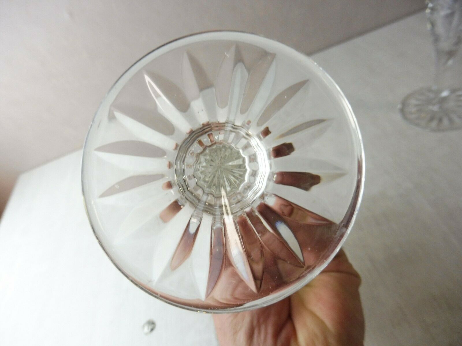 Pair of old carved engraved crystal candlesticks, Sirius style, Saint Louis